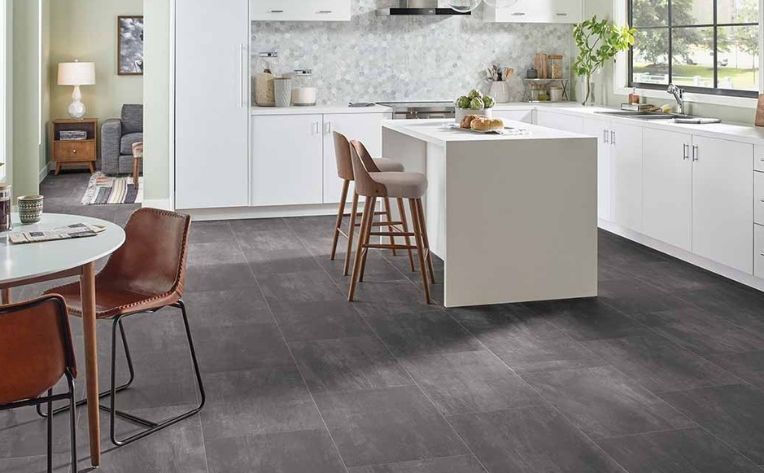 Gray Concrete Look Luxury Vinyl Floor Kitchen